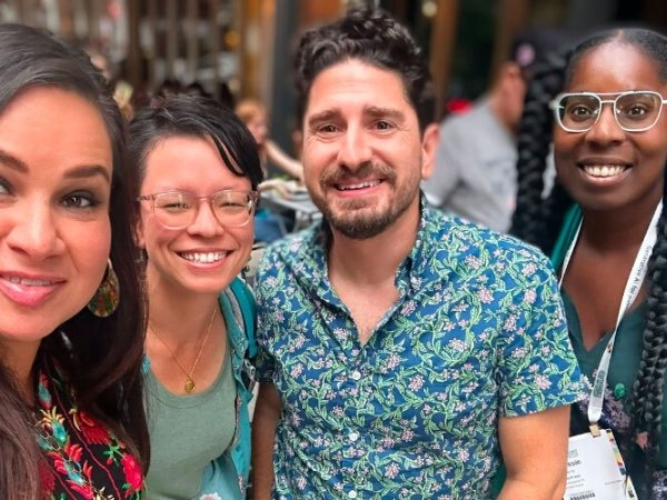 News Voices Director Vanessa Maria Graber with Free Press colleagues Alisha Wang Saville, Mike Rispoli and Cassie Owens at the ONA journalism conference
