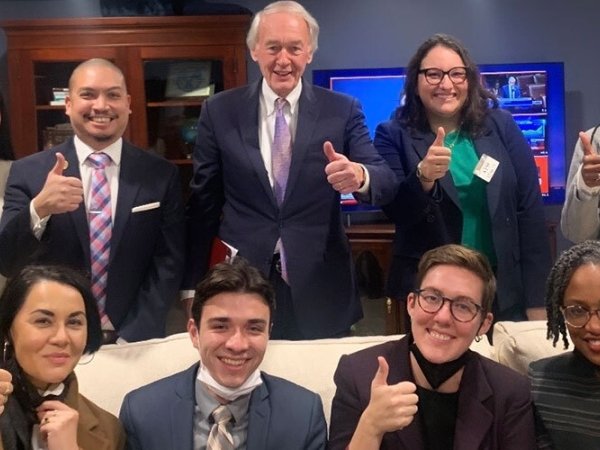 Sen. Ed Markey with Free Press Action staffers and partners in the Disinfo Defense League