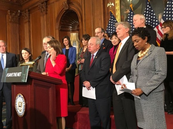 Congressional Democrats at a press conference introducing the Save The Internet Act.