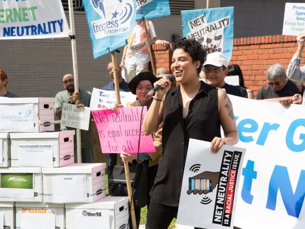 Activist speaking at Net Neutrality rally