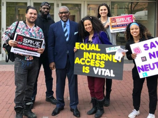 Net Neutrality activists with Rep. Gregory Meeks