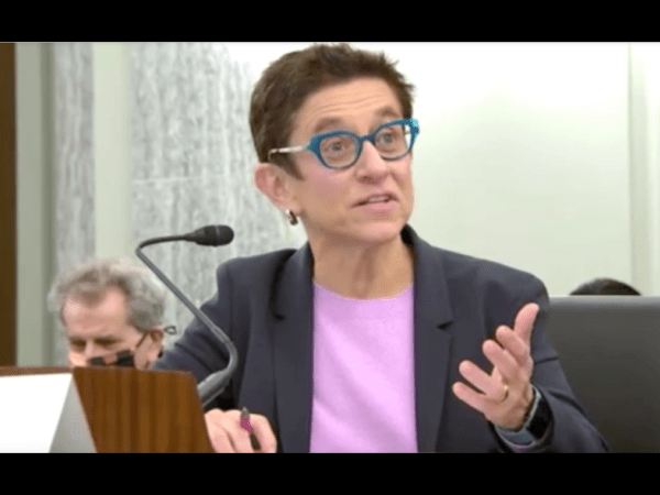 Gigi Sohn testifying at a Senate hearing on her nomination to serve as an FCC commissioner