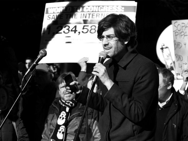 Activist Aaron Swartz at an anti-SOPA/PIPA protest