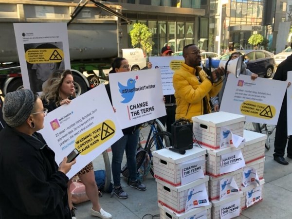 Activists at protest outside Twitter headquarters