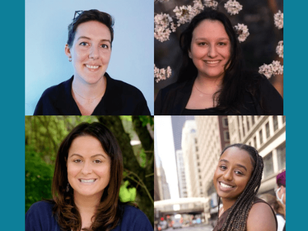 Headshots of Free Press staffers Jenna Ruddock and Rose Lang-Maso (top row) and Jessica J. Gonzalez and Diamond Hardiman (bottom row)