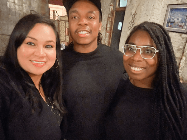 Free Press’ Vanessa Maria Graber (left) and Cassie Owens (right) with DayOneNotDayTwo Executive Director Andre Simms