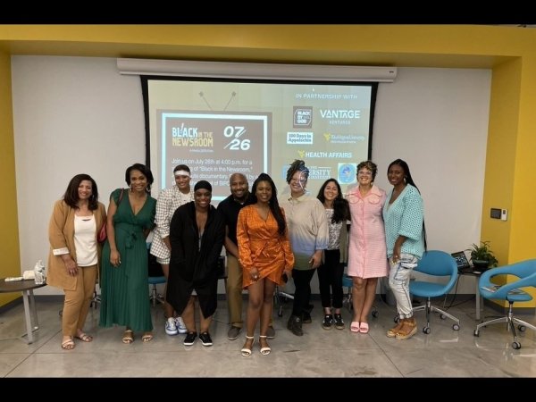 Organizers and panelists gathered at the Black in the Newsroom screening in West Virginia