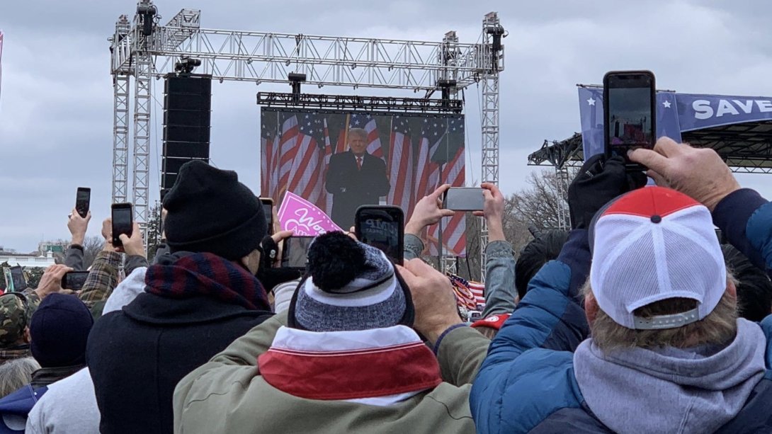 Trump addresses his supporters before they storm the Capitol.
