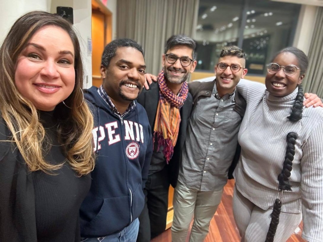 Free Press' Vanessa Maria Graber (left) and Cassie Owens (right) with allies and former Free Press Legal Fellow Sanjay Jolly (second to right)