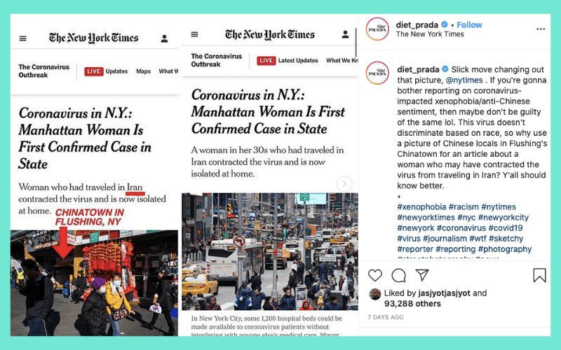 Photo showing NY Times changed its website photo but not its corresponding Facebook image