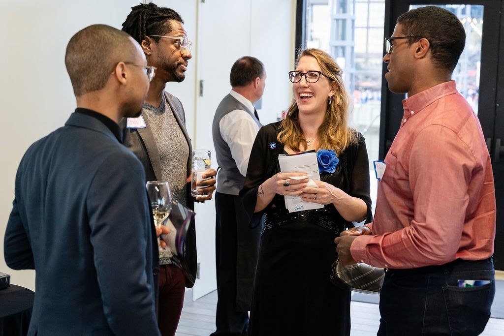 Free Press Senior Foundation Partnerships Director Sara Longsmith (center) at Free Press' 20th-anniversary party
