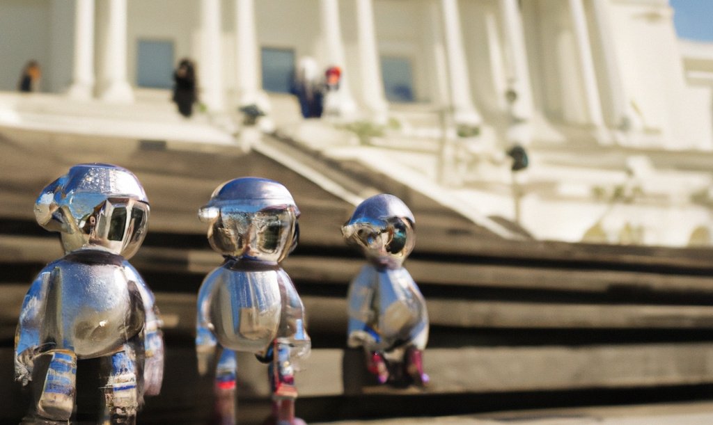 AI-generated image of robots sitting on the steps of Capitol Hill