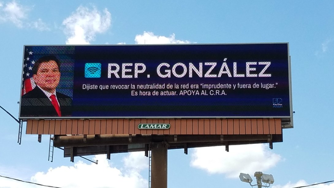 Net Neutrality billboard aimed at Rep. Vicente Gonzalez