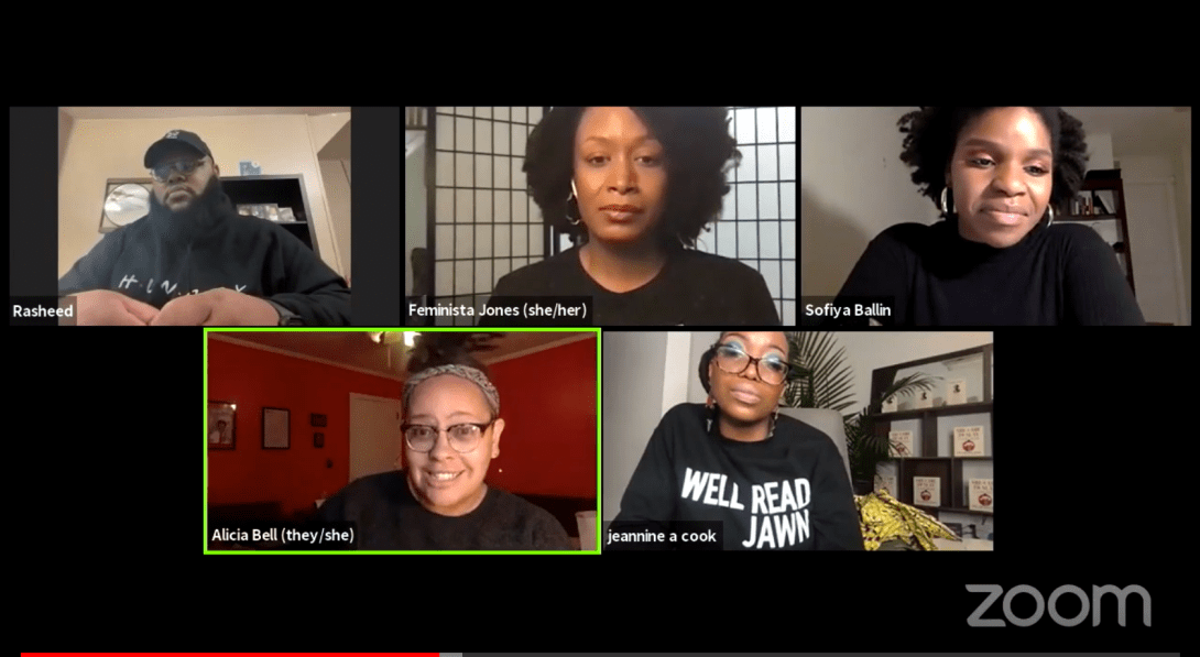Screenshot of a panel discussion Free Press Organizing Manager Alicia Bell participated in