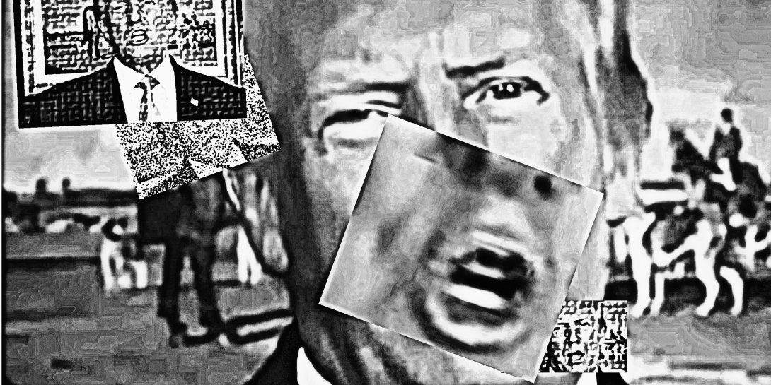 Collage of images of Trump, who has used increasingly dangerous fascist rhetoric