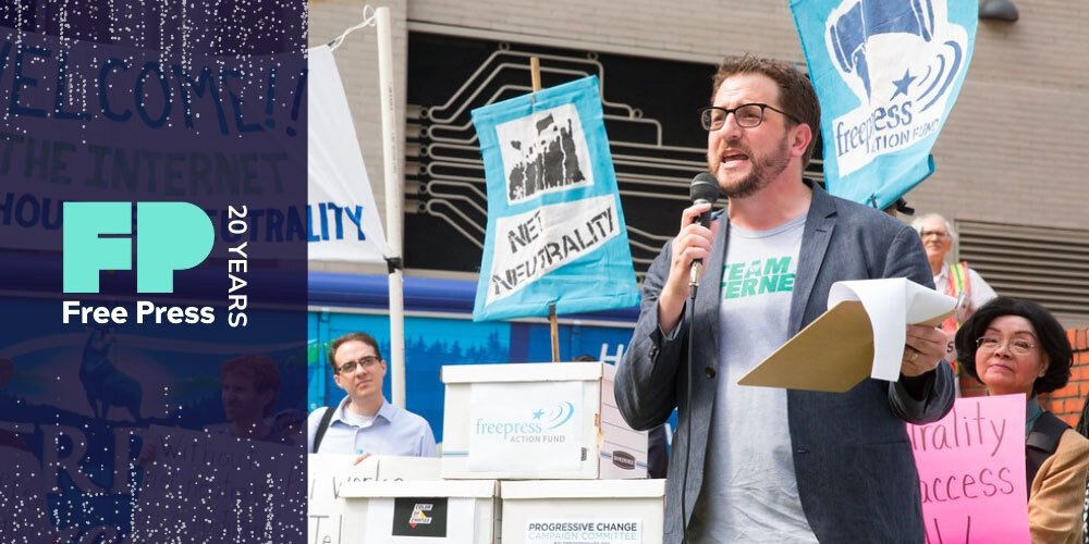 Free Press Co-CEO Craig Aaron speaking at a 2017 rally to save Net Neutrality