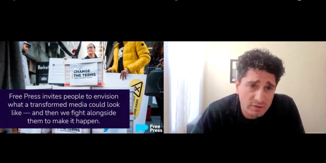 Free Press’ Mike Rispoli during a Zoom meeting of the Media Power Collaborative