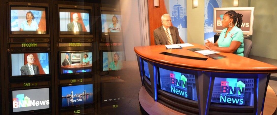 Reporters on set at the Boston Neighborhood Network
