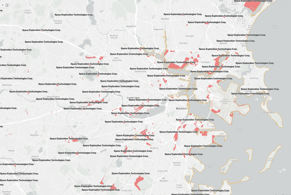 Map of subsidies to grassy area along I-90 in Boston