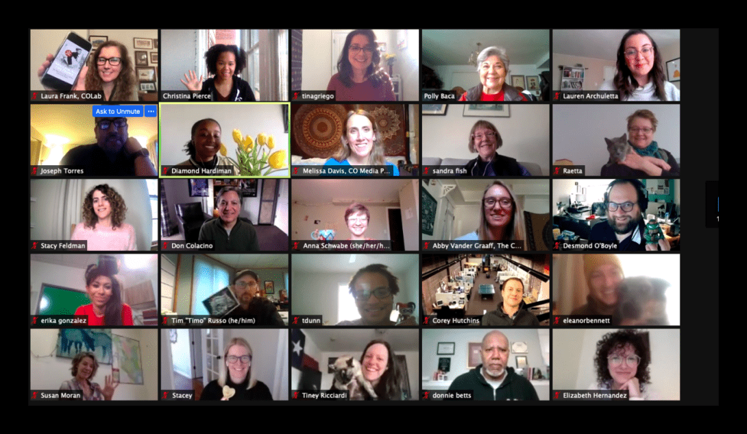 Participants in the Zoom call "Black Voices: Colorado Interest Meeting"