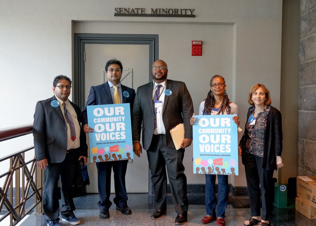 Five residents advocating for the Civic Info Consortium in the New Jersey Statehouse