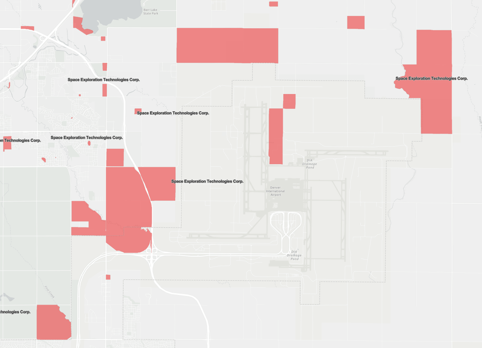 Map of subsidies at terminals at Denver International and surrounding areas