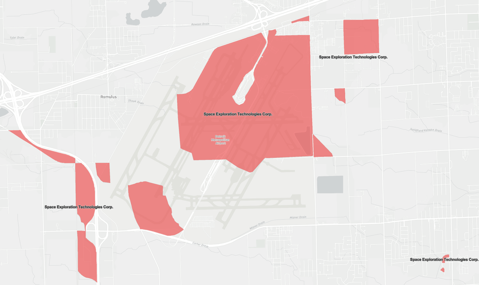 Map of subsidies to terminals and areas adjacent to Detroit Metropolitan Airport