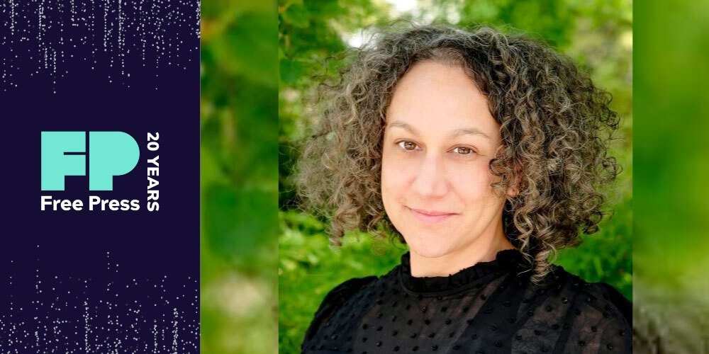 Free Press Chief of Staff Misty Perez Truedson next to a graphic reading Free Press: 20 Years