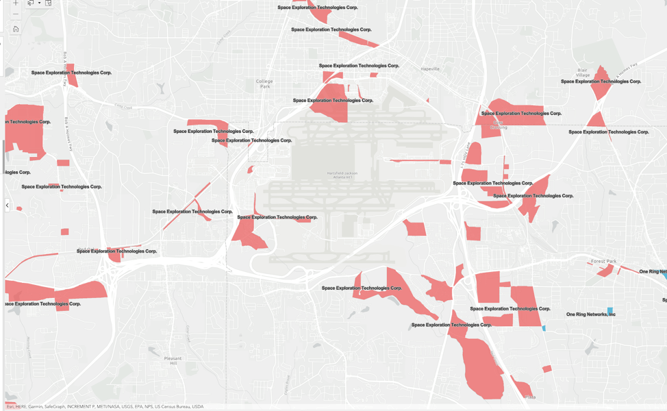 Map of subsidies bordering Hartsfield-Jackson Atlanta International Airport: