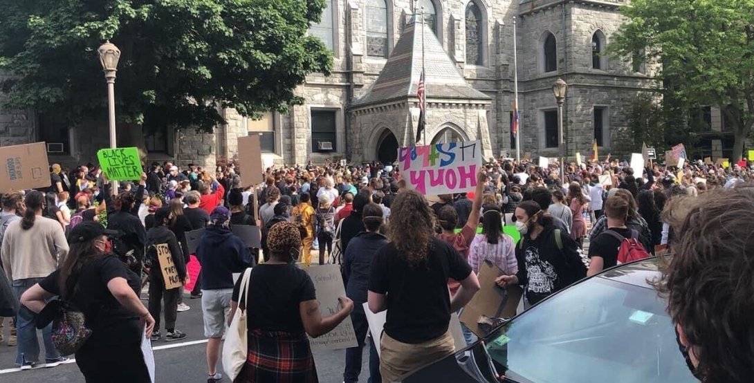 Participants in a Holyoke march against police brutality