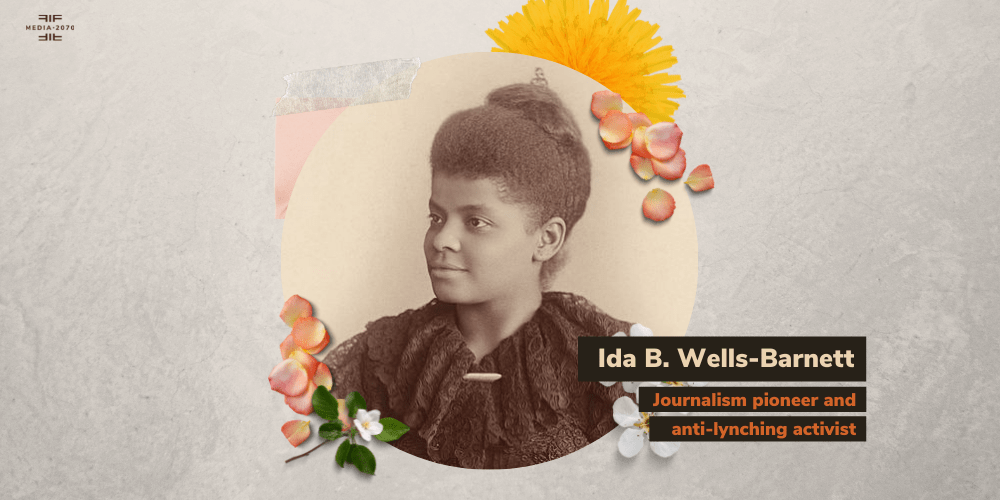 Photo of Ida B. Wells with the text "journalism pioneer and anti-lynching activist"