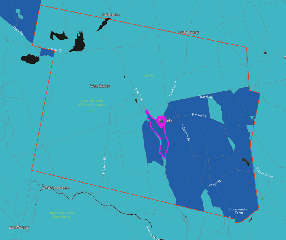 FCC Form 477 data for Plainfield, which reflects deployment as of year-end 2019, when the Plainfield fiber project was still in the midst of construction