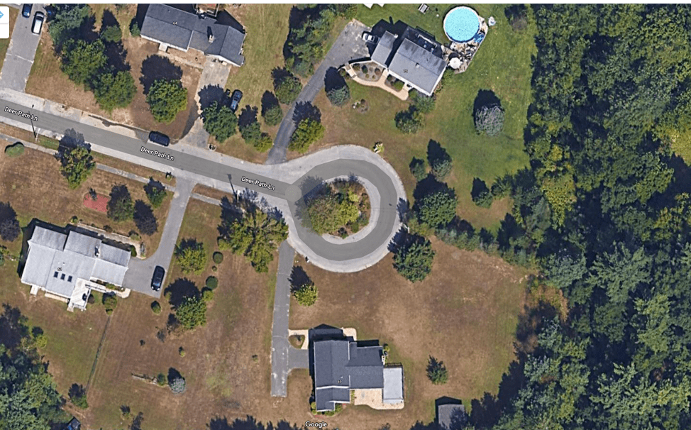 Aerial view of tiny sliver of mobile home park