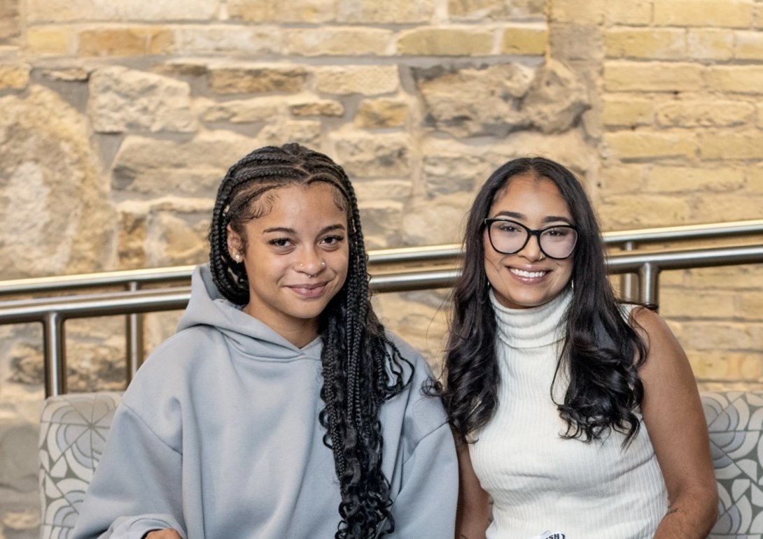 Wisconsin Civic Media Campaign Manager Arin Anderson (right) with community advocate and organizer Amari Blasini-Bush