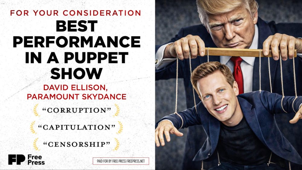 Paramount Skydance CEO David Ellison as Trump's puppet