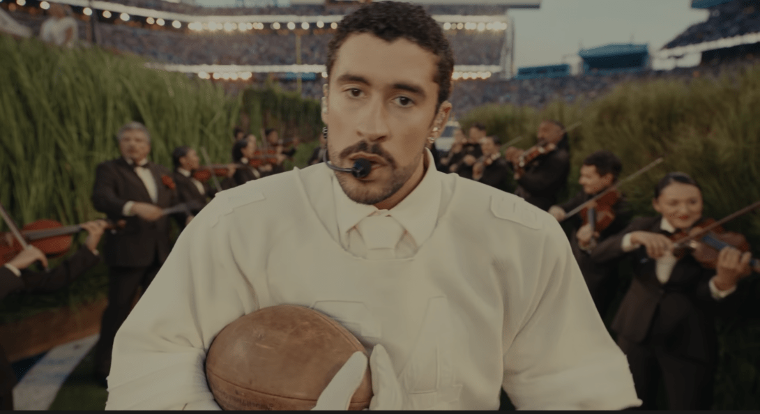 Bad Bunny performing at the Super Bowl