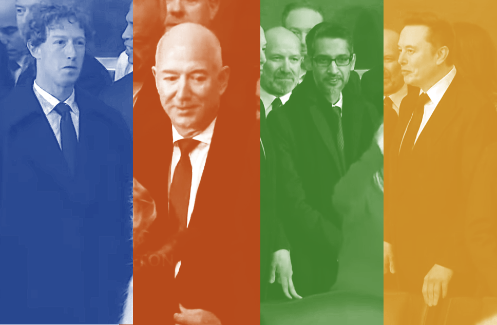Mark Zuckerberg, Jeff Bezos, Sundar Pichai and Elon Musk