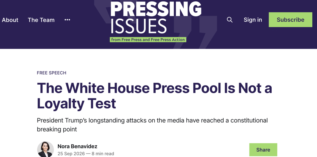 Homepage of Pressing Issues newsletter
