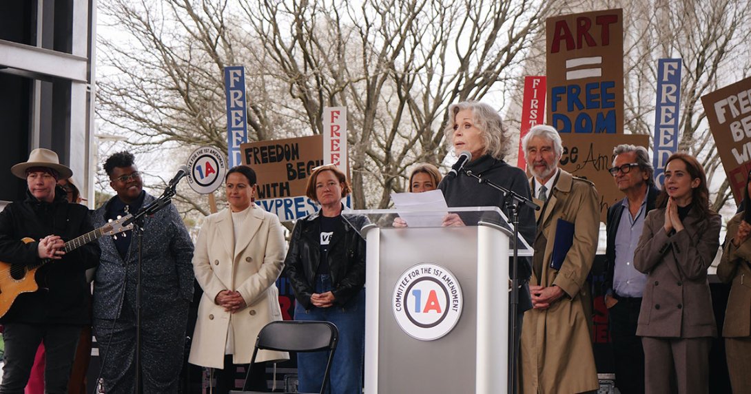 Jane Fonda speaks before the Kennedy Center alongside actors, advocates and musicians, including Free Press Co-CEO Jessica J. Gonz&aacute;lez