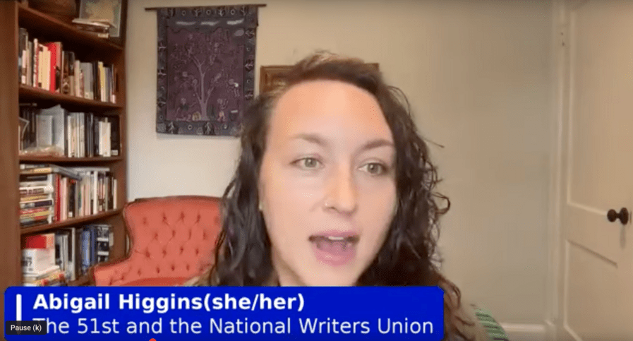 Journalist Abigail Higgins during a webinar on local news