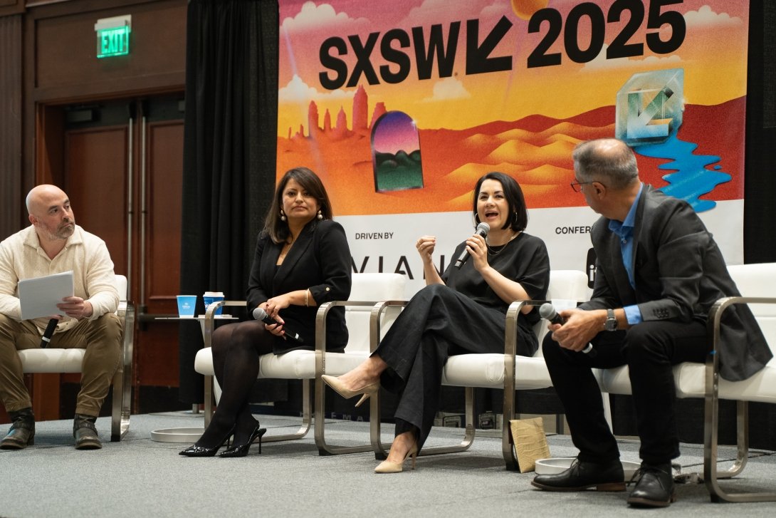 Free Press’ Nora Benavidez (holding microphone) at the “Building Responsible Tech with the Latinx Community” discussion at SXSW.