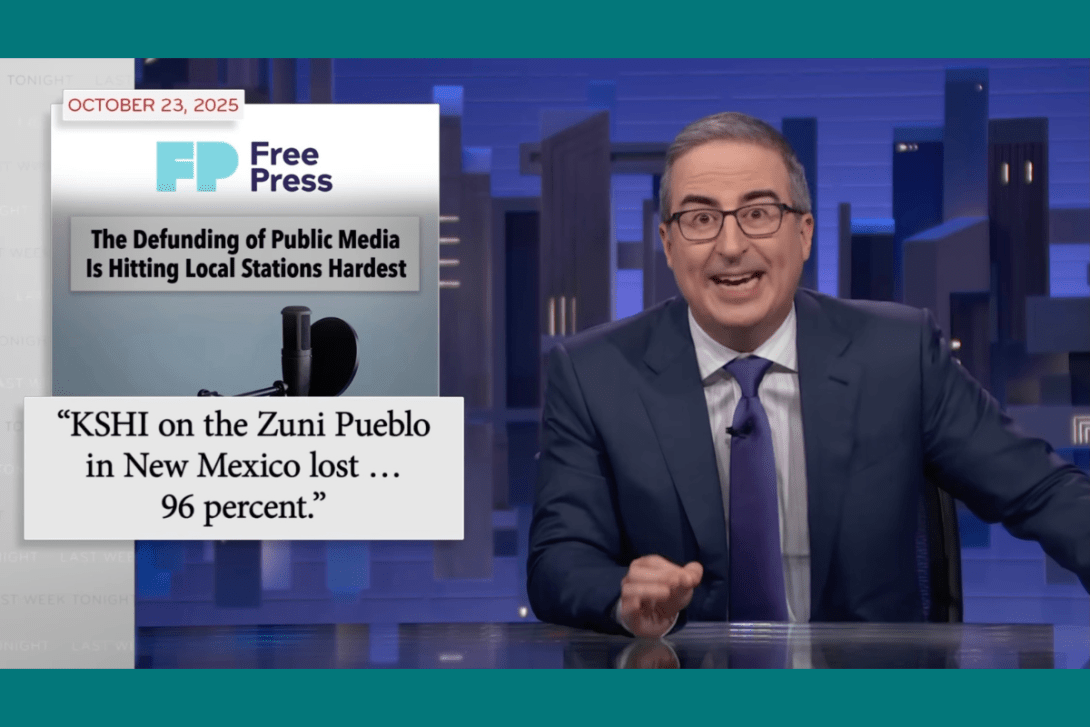 John Oliver discussing federal cuts to public media