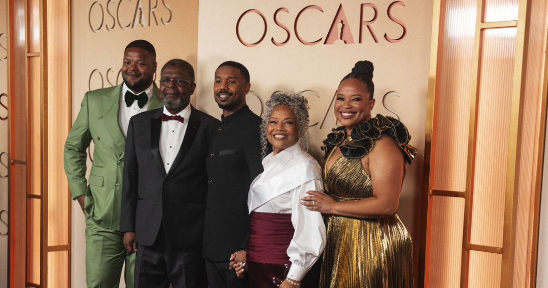 Photo of Actor Michael B. Jordan with his family on the Red Carpet at the the 98th Oscars