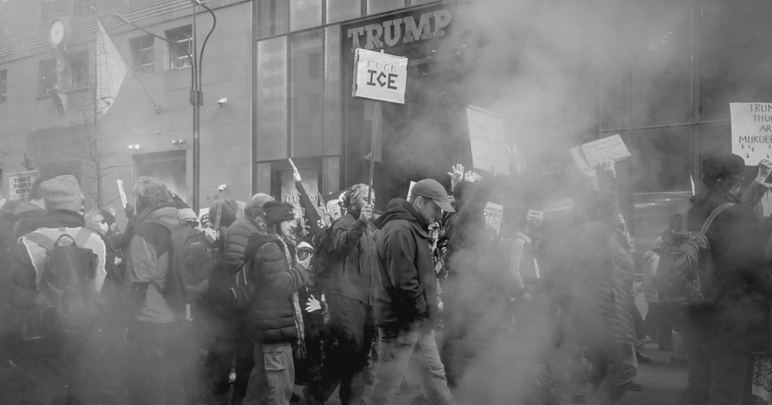 No Kings protesters march in front of Trump Tower in Manhattan.