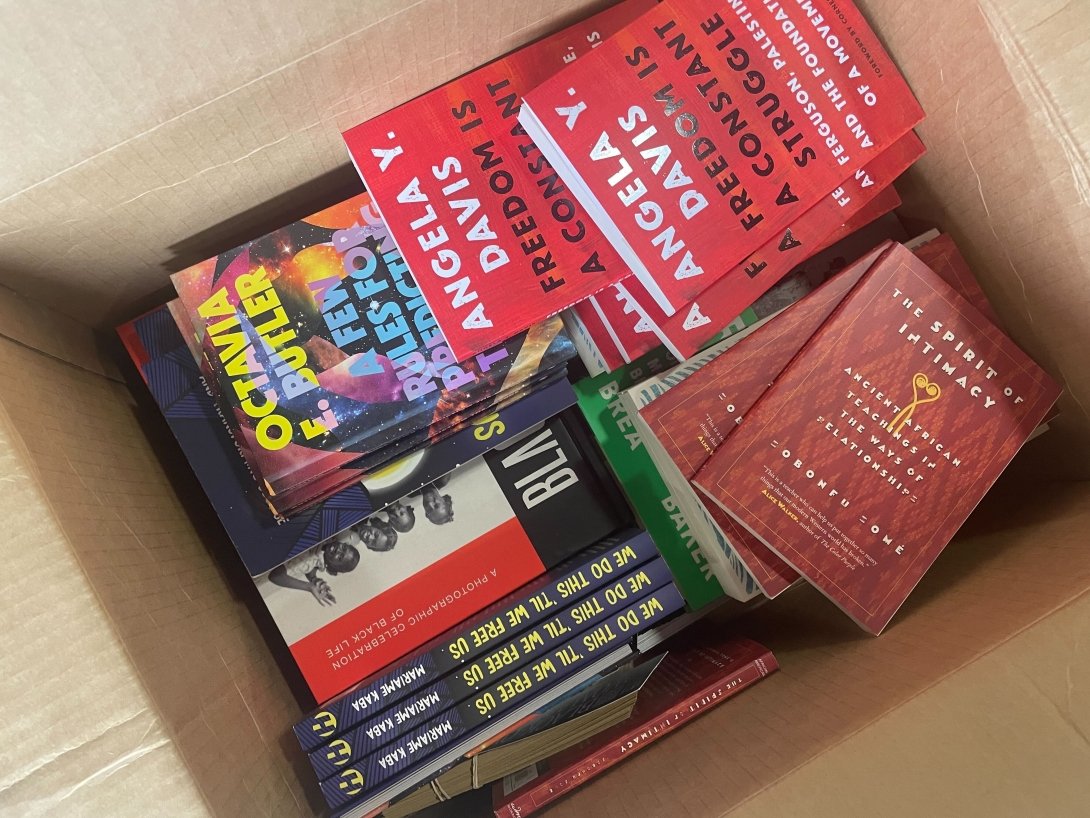 Books from the Black Future Newsstand exhibit in Los Angeles