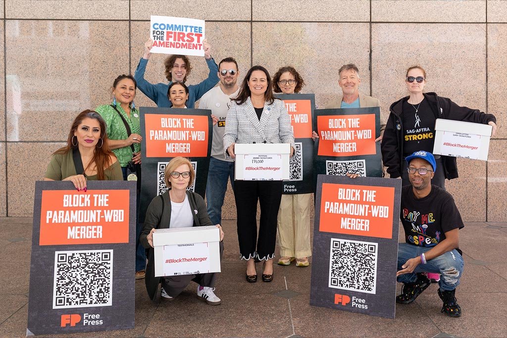 Free Press Co-CEO Jessica J. Gonz&aacute;lez and others delivered petitions to California Attorney General Rob Bonta opposing the dangerous Paramount Skydance-Warner Bros. Discovery merger.
