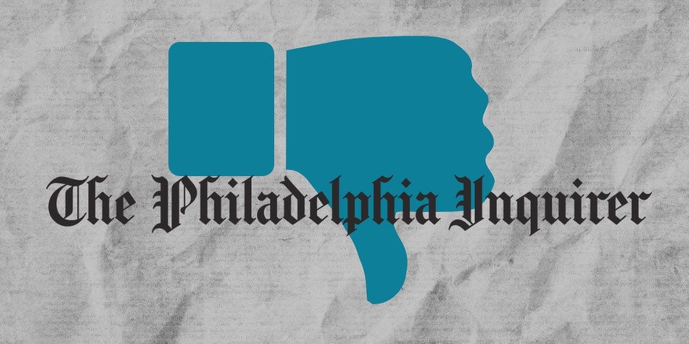 A "thumbs down" superimposed over the Philadelphia Inquirer logo