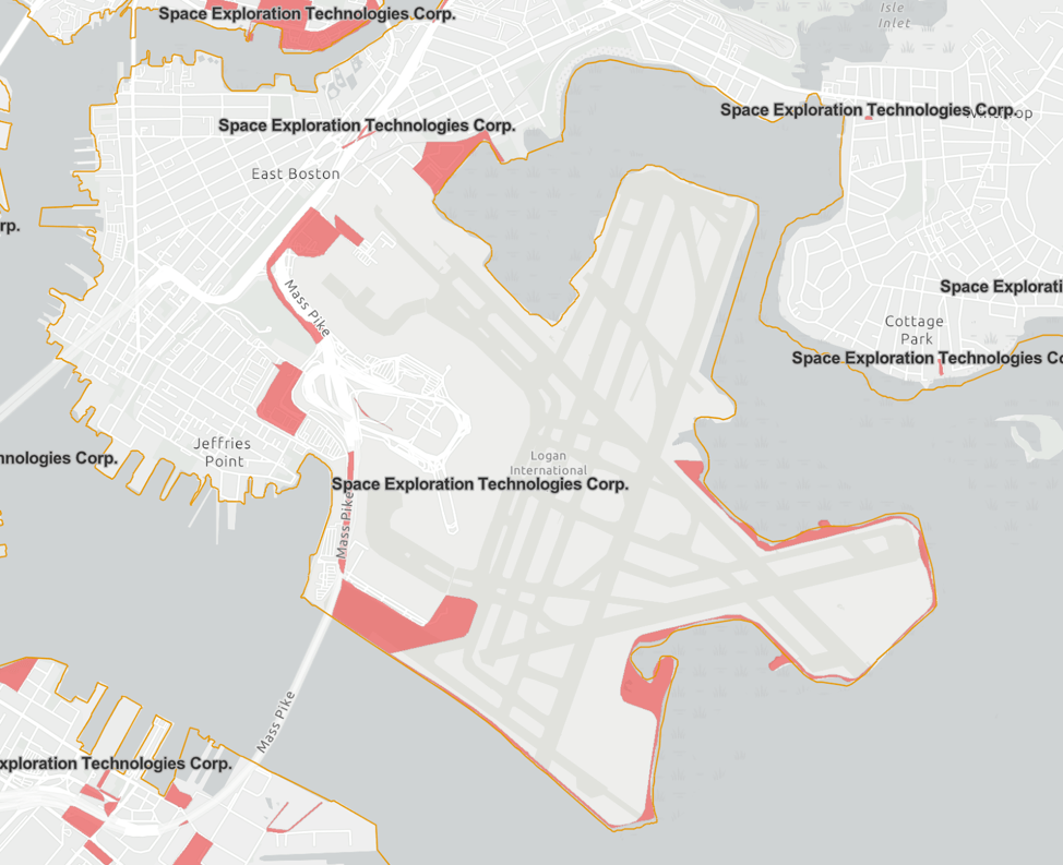 Map of subsidies in areas adjacent to Logan International Airport