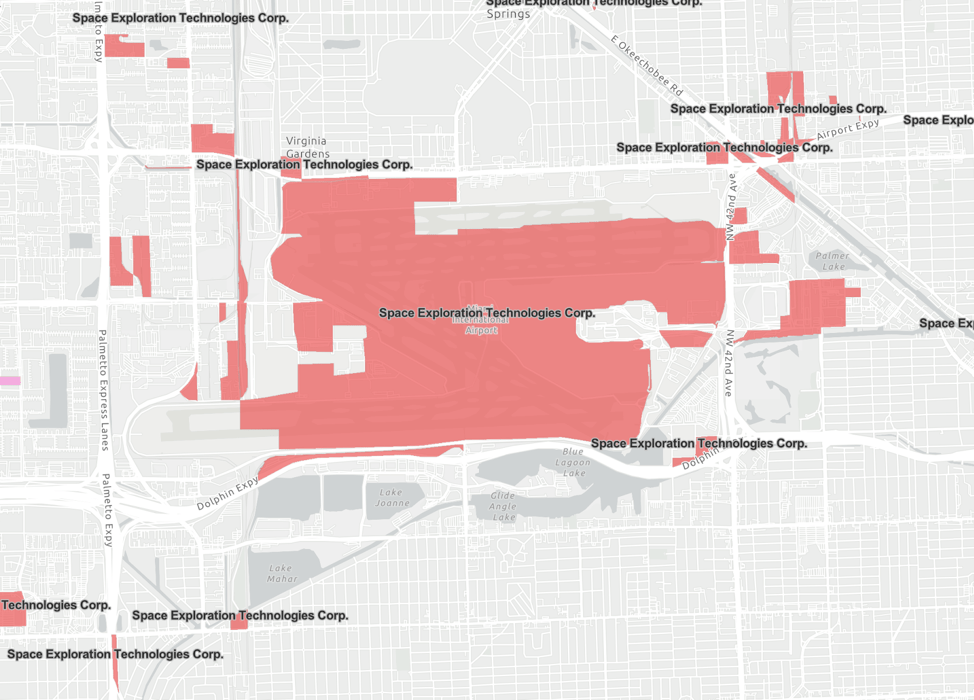 Map of subsidies at terminals and areas adjacent to Miami International Airport