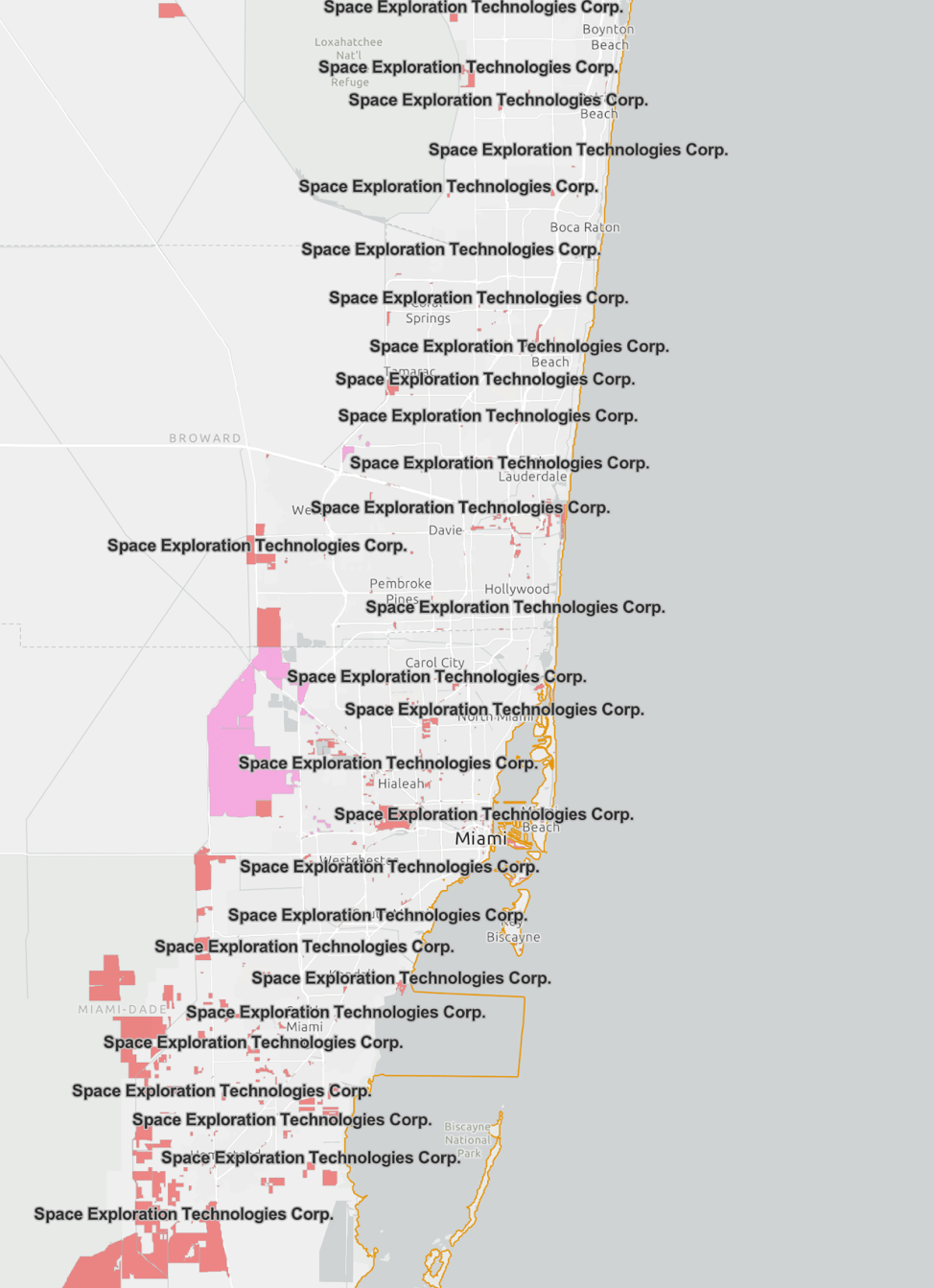 Map of subsidies to Miami-area parking lots, open spaces, retail spaces and a parking garage